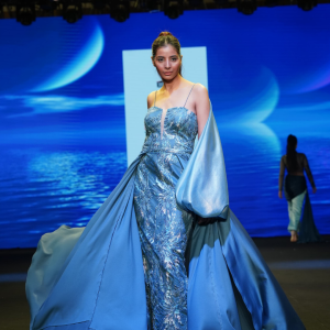 Blue Handcrafted Drape Gown